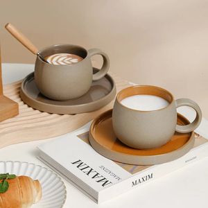 Ceramic Mug Saucer Espresso Cup Set Simple Creative Water Office Afternoon Tea Stoare Japanese Style Drinkware 240115