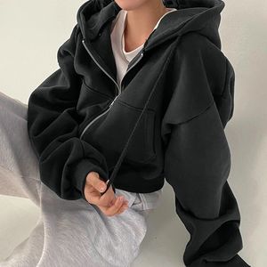 Oversized hoodie para mulheres outono manga longa sweatshirts coreano casual com capuz jaqueta casacos streetwear zipup design cardigan 240115