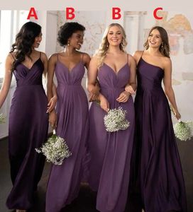 Mix Style A-line One-shoulder Chiffon Bridesmaid Dress Floor-length Formal Dresses