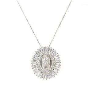 Mother Virgin Mary Pendant Necklace Women Men Christian Cubic Zirconia Statement Necklace Party Collier Femme Jewelry S41352i