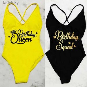 Swim Wear Birthday Queen One-Piece Swimsuit Women Swimwear Summer Bathing Suit Sexig vadderad strandkläder Bachelorette Party Swimming Dräkt Goldl240115