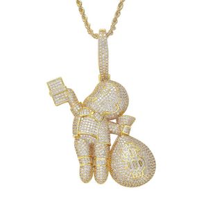 Lyxdesigner halsband is av hängen bling diamant pengar väska charms hiphop smycken mens guldkedja stora hängen mode stat312y