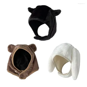 Berets Stylish Bear Ear Hat Scarf Beanie Winter Safety Y2K Hats For Men And Women