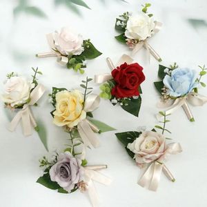 Dekorativa blommor Klassiskt Silk Rose Wedding för brud Konstgjorda stift Groomsmen Wrist Corsage Party Meeting Matrimonios