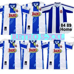 Fãs Tops Tees 1984 1989 RCD Espanyol Retro Futebol Jerseys Home Mangas Curtas Camisa de Futebol Uniformes T230720