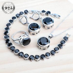 Necklaces Sier Bridal Jewelry Sets Black Zircon Earrings for Women Wedding Jewelry Pendant Necklace Set Ladies Rings Bracelets