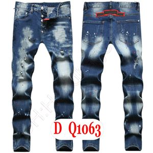 Herren Jeans Luxus Italien Designer Denim Jeans Männer Stickerei Hosen DQ21063 Mode Tragen-Löcher Spritzer-Tinte Stempel Hosen Motorrad Reiten Kleidung US28-42/EU44-58