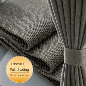Ins Cotton Linen Full Blackout Living Room Curtain Light Luxury Thick Study Curtains Sunscreen Heat Insulation Bedroom Drapes 240115