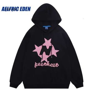 Felpe con cappuccio da uomo Felpe con cappuccio Aelfric Eden Stellaris Felpa con cappuccio ricamata Y2k Star Letters Pullover Streetwear Hiphop Retro Splicing Harajuku Felpa con cappuccio casual 8792