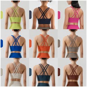 lu Hot selling new double-sided brushed cross back sports bra with shock-absorbing gathered yoga vest