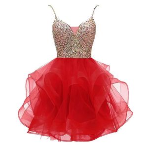 Klänningar hemkommande klänningar organza vneck spaghetti remmar spetsar kort Graudation Cocktail Prom Party klänning A05