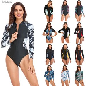 Swim Wear New Long Sleeve Printed One Piece Swimsuit Women Surfing Suit Wetsuit Fashion Bathing Swimming Suits Zipper Swimwear Womanl240115