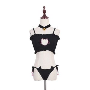 Todo-cosplay kawaii lingerie conjunto gato bordado sutiã briefs sino gargantilha colar roupa interior feminina 2430