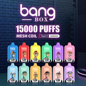 Оригинальная вейп-ручка bangBox15000, 15000 затяжек, 12 вкусов, 0% 2% 3% 5%, дно, масло для зарядки типа C, электрический цифровой экран, электронные сигареты