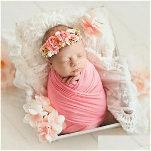 Cobertores Swaddling Bebê Recebe Pogal Adereços Stretch Knit Hollow Wraps Hammock Po Backdrop Tecido Elástico Cor Sólida Drop Del Otuql