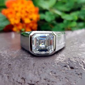 Clássico masculino solitário diamante asscher corte fantasia semiprecioso transporte da gota igi certificado fino anel de jóias de ouro sólido