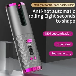 Automatic Wireless Hair Curler Cordless Rotating USB Rechargeable Curling Iron Display Temperature Adjustable Timing Hair Curler 240115