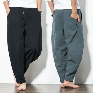 Estilo chinês harem calças homens streetwear casual joggers calças dos homens de algodão linho sweatpants tornozelo-comprimento calças masculinas S-3XL 240115