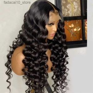 Synthetic Wigs Black 26Inch Loose Deep Wave Synthetic Glueless Lace Front Wig For Women Baby Hair Preplucked Heat Resistant Fiber Q240115