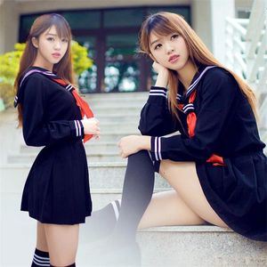 Conjuntos de roupas preto branco jk uniforme verão manga longa uniformes escolares japoneses meninas marinheiro saia plissada cos traje