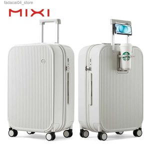 スーツケースMIXI 2024新しいデザインスーツケースキャリーラゲージ付きカップ電話ホルダーハードシェルローリング荷物PCスピナーホイールトロリーケースQ240115