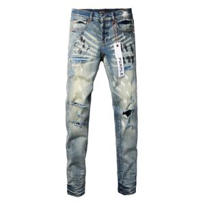 Wysokiej jakości dżinsy męskie amerykański projektant Purple Ripped Pants American New Street Retro Retro Makowane małe nogi Hip Hop Men Beggar Pants Z6