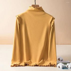 Women's Blouses Long Sleeve Shirt Soft Warm Half-high Collar Pullover Blouse For Spring Fall With Shirring Loose Neck