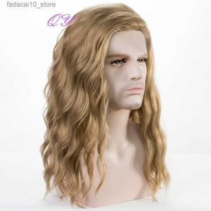 Synthetic Wigs Synthetic Long Blonde water ripple Hair Wigs For Men Curly Natural Wig Adjustable Size Suitable for Daily Wear Man Hair Wig Q240115