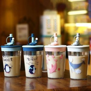 Children Plastic Water Cup Cartoon Toddler Drink Mug With Straw LeakProof Rabbit Milk Bottle Kids Scale Safety Tumbler 240115