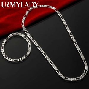 Noble Yeni Gelme 925 Sterling Gümüş 4mm Zincir Erkekler için Kadın Bilezik Kolye Takı Seti Lady Christma Hediyeleri Takılar Düğün J12199