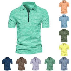 Men's Polos Mens Short Sleeve Zipper Tie Dyed Striped Polo Shirt Top Boys Green Yellow Colorful Tee Plus Size Summer Sportswear Xxxl