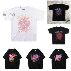 23SS Erkekler Tişört Pembe Genç Thug SP5der 555555 Mans Kadınlar 1 Kalite Köpük Baskı Web Desen Tshirt Moda Tees YG87QI87QI 87QI