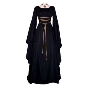 Medeltida kvinnors solida vintage viktorianska gotisk klänning Renaissance Maiden Dresses Retro Long Gown Cosplay Costume för Hallowee270h