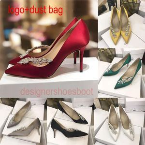 Luxury Designer Office Shoes Loafers Woman Dress Wheat Ear-Shaped Rhinestone Buckle Silk Satin Slingback Heels Stiletto Shoe Pointed Toe Bridesmaid Wedding Shoes