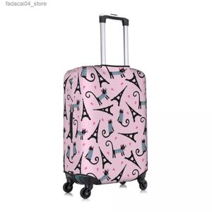 スーツケースかわいい漫画パリ猫荷物カバースパンデックススーツケースプロテクターフィット19-21インチQ240115