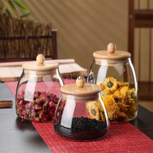 Matlagringsorganisation Ställ in trälock Glas Sealed Jar Food Container Tea Candy Kök förvaringsflaskburk stor kapacitet förseglad för kök Mason Jarsvaiduryd