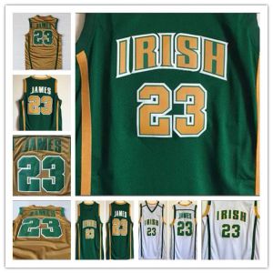 St. Vincent Mary High School Irish LeBron 23 basketskjorta Green White College James Ed Jerseys broderi