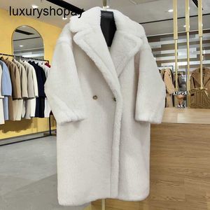 Tasarımcı Maxmaras Teddy Bear Coat Womens Kaşmir Katlar Yün Kış 2024 Yeni Sonbahar Kürek Beyaz Kürk Parçacık Deve Polar Orta Lengt