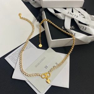 18K Gold Plated Brass Copper Necklace Fashion Women Designer Necklaces Choker C-Letter Pendant Chain Crystal Statement Wedding Jewelry with box