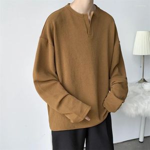 Men's T Shirts Autumn Winter V Neck Long Sleeve Men Harajuku Fashion Oversized Pullover Tops Korean 2024 Casual Plain Streetwear