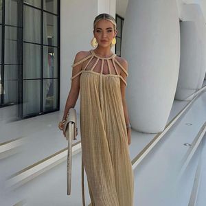 2024 dresses for woman designer clothing Summer New Women's Fashion Celebrity Elegance Sexy Hanging Neck Rope Belt Slim Fit Dress for Women Loose holiday beach dress