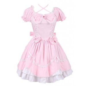 Pode ser personalizado 2018 rosa e branco manga curta laço com gravata gótico vitoriano lolita vestidos para mulheres customizado227b