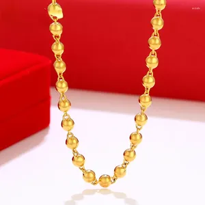 Ciondoli Collana placcata oro 18 carati con perline lisce fortunate per uomo e donna Catena di perline spesse per fidanzamento e anniversario di matrimonio