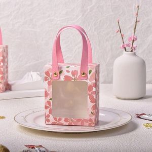 Shopping Bags Portable Birthday Party Supplies 5PCS Wedding Candy Gift Transparent Window Packaging Boxes Pink Romantic Flower
