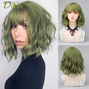 Sentetik peruklar difei bob saç sentetik kısa peruk kadın için patlama ile doğal yeşil cosplay toupee iyi kalite sentetik peruklar q240115