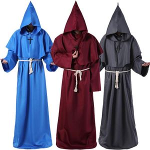 Ortaçağ Monk Giysileri Tema Kostüm Sihirbazı Rahip Ölüm Robe Cosplay Rol Oynat Cadılar Bayramı Kostümleri Bel Hattı ve Çapraz Pendan221k