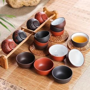 Conjuntos de chá cerâmica porcelana esmalte ware cerâmica copo grosso fu conjunto chá 6 pçs grandes copos mudança forno chinês kung