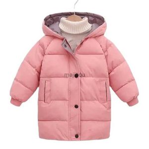 Jacken Hoodies Neue Winter Kinder Mit Kapuze Daunenjacke Jungen Mädchen Solide Mittellange Warme Mantel Im Freien Kälteschutz Windjacke Baumwolle OberbekleidungL240115