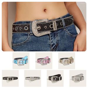 Belts 3.8cm Width Pink White Black Shinning Rhinestone Women PU Leather Fashion Accessories Y2K Girls Belt For Jeans Pants Dress