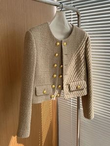 Koreanische Mode Goldene Zweireiher Tweed Kurze Jacke Mantel Frauen Vintage Herbst Winter Büro Anzug Woolen Oberbekleidung 240113